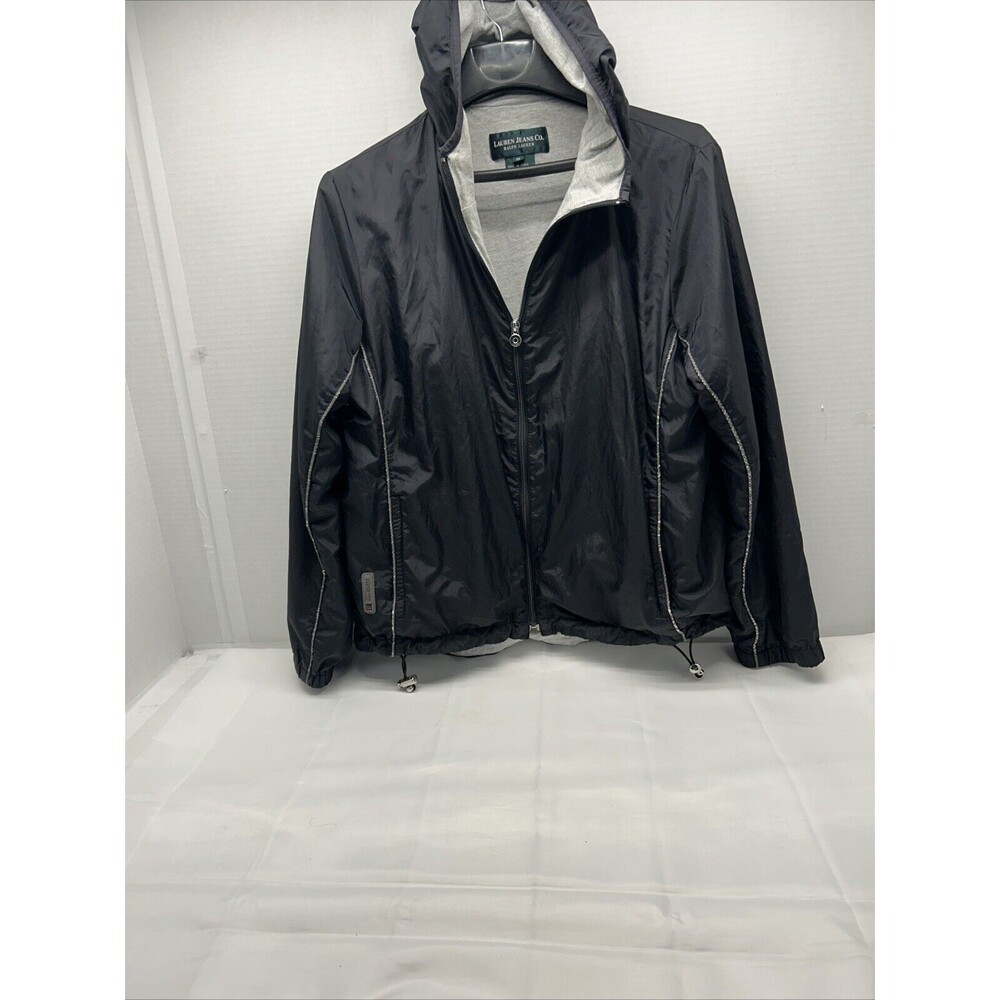 Ralph Lauren Lauren Jeans Co Black Windbreaker w/Hood Fleece Lined Vented Sz S